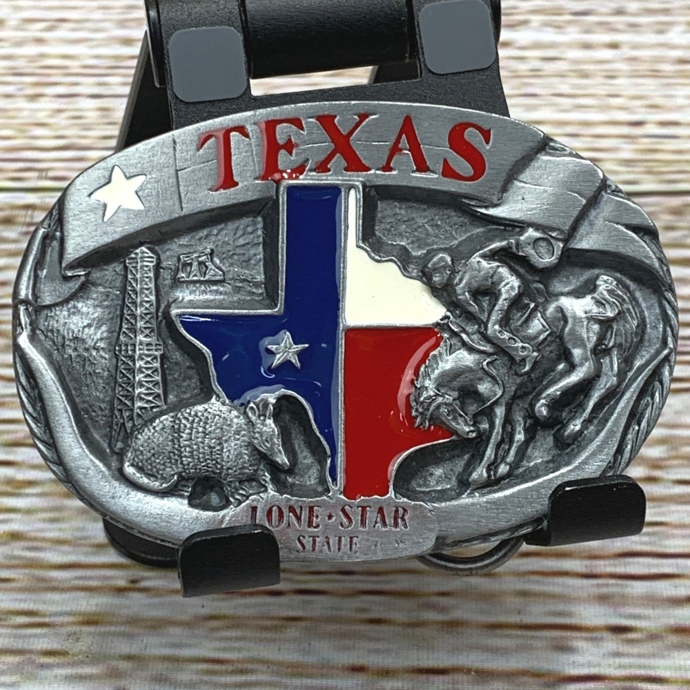 Vintage 1988 Texas Belt Buckle Lone Star‎ State Armadillo Rodeo Cowboy USA Made